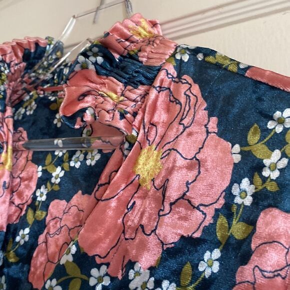 Zara Floral Velvet Kaftan Midi Dress Size Small - Picture 8 of 15